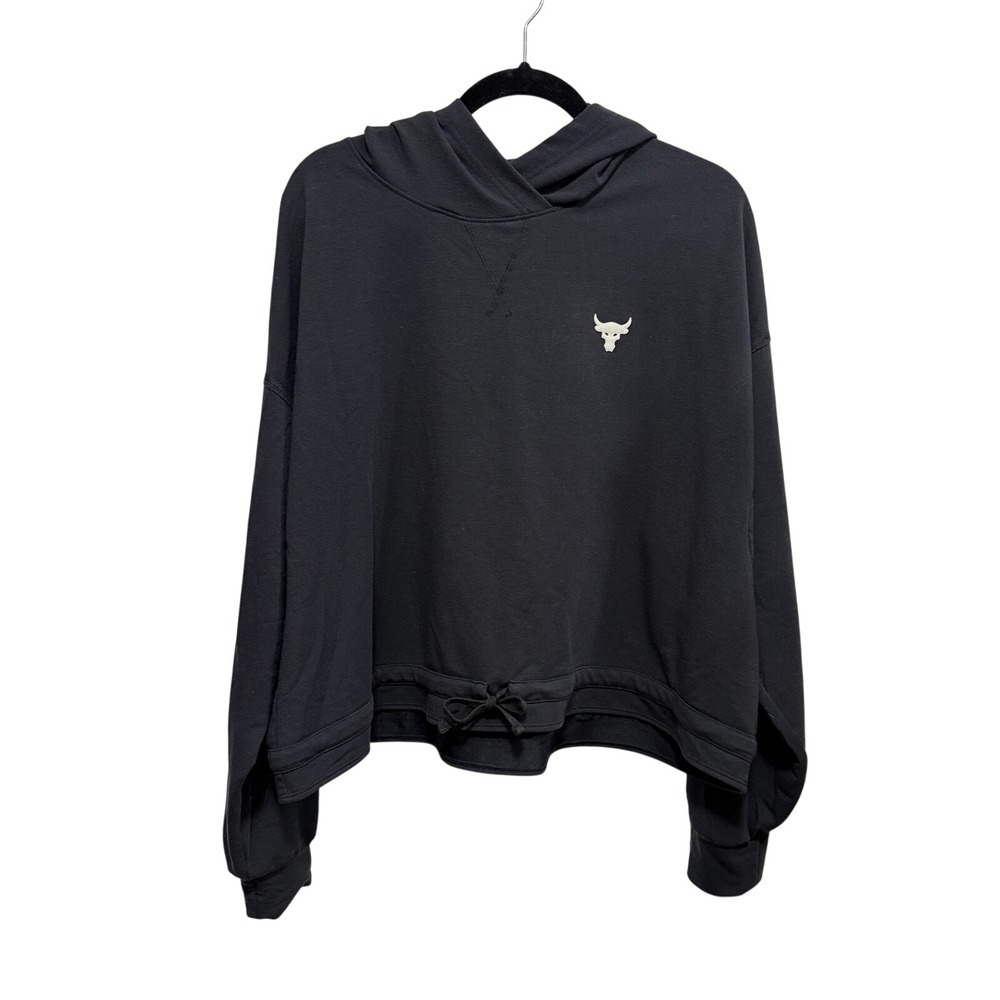 Under Armour Project Rock Womens XL Black Cropped Hoodie Brahma Bull Sweatshirt